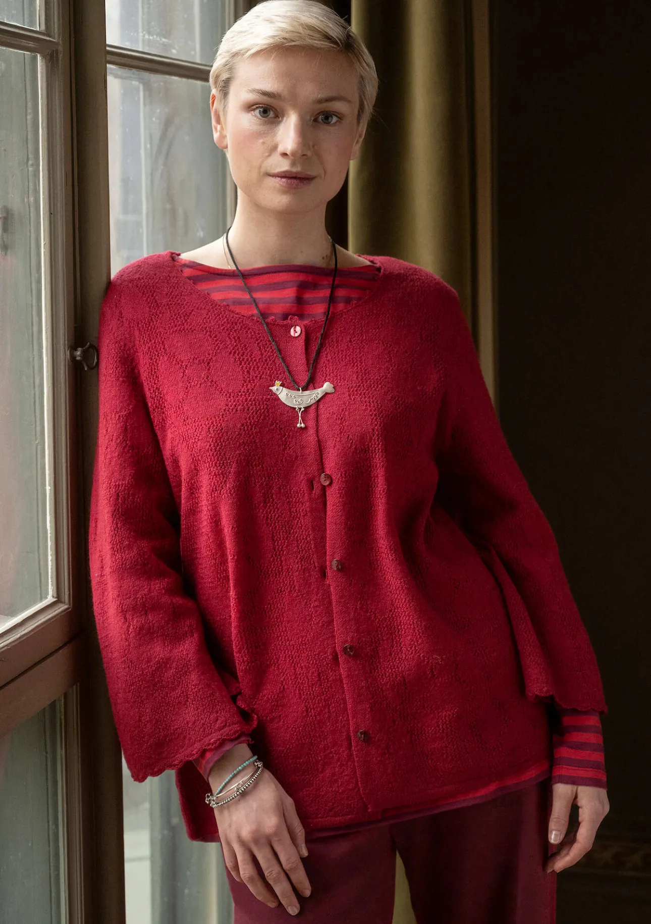 Gudrun Sjödén Pointelle-Strickjacke „Blomstra“ aus Bio-Wolle> Strickjacken