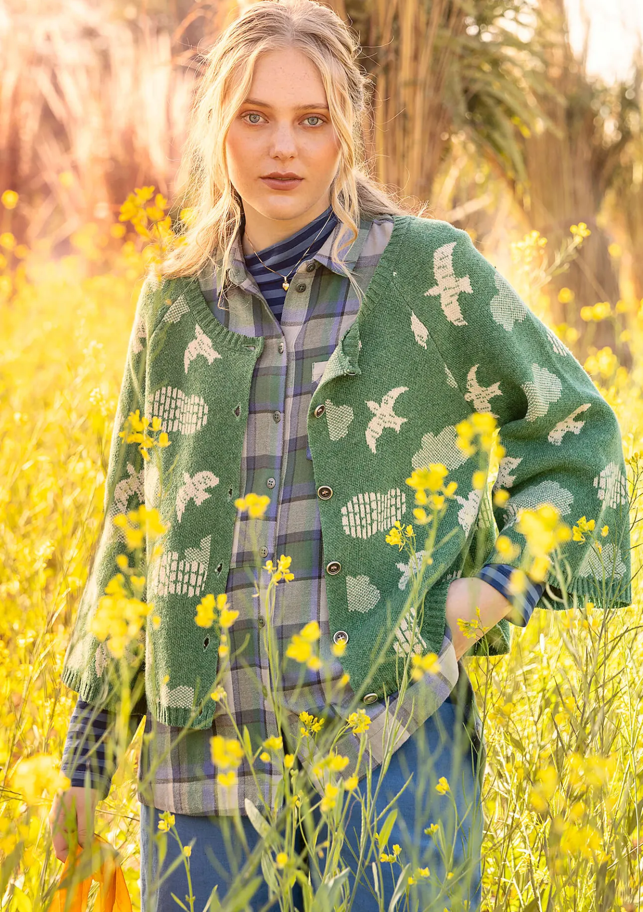 Gudrun Sjödén Strickjacke „Flyttfågel“ aus Recycling-Wollmischung/Recycling-Baumwolle> Strickjacken