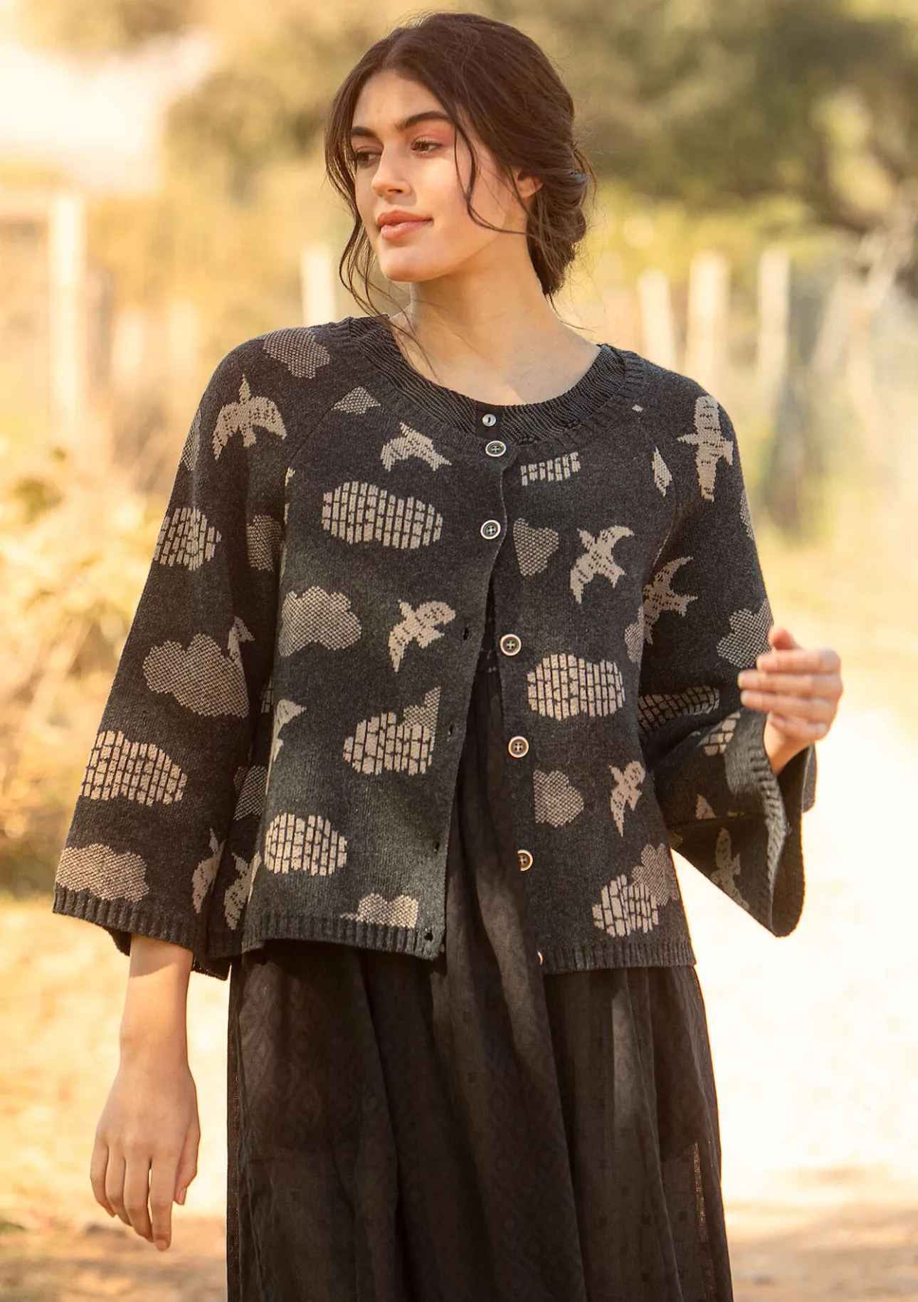 Gudrun Sjödén Strickjacke „Flyttfågel“ aus Recycling-Wollmischung/Recycling-Baumwolle> Strickjacken